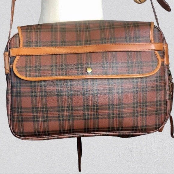 WRALPH LAUREN Tartan Plaid Laptop Briefcase Crossbody Messenger Bag RARE - Picture 3 of 17